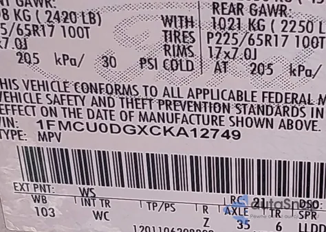 2012 Ford Escape Xlt from USA, damaged, VIN 1FMCU0DGXCKA12749